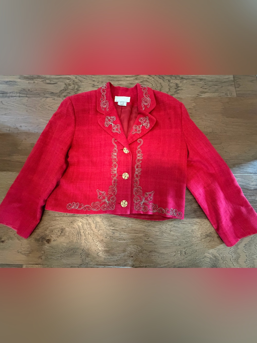 Worth Red Embroidered Cropped Blazer Jacket 100% silk